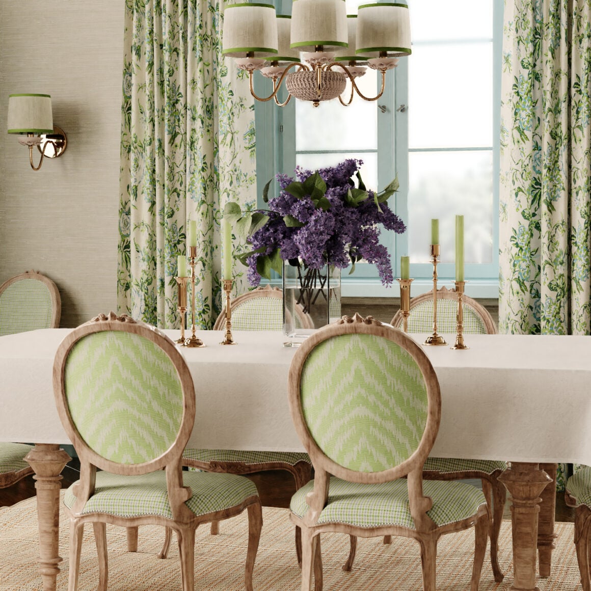 Dinning room showcasing Bassett McNab's fabrics from her signature collection