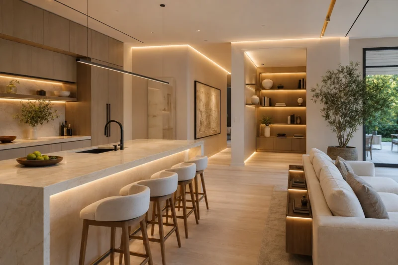 modern kitchen with LED strip lighting. AI Image by ChatGPT modern kitchen with LED strip lighting. AI Image by ChatGPT
