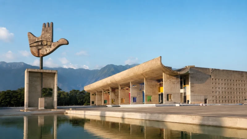Modern architectural Reflection in Plaza, Chandigarh, India. AI Image via ChatGPT