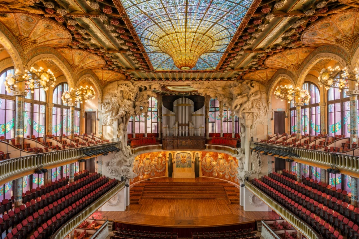 Barcelona Beyond Gaudí: The Architecture That Shaped a City Palau de la Música Catalana interior. AI Image by ChatGPT